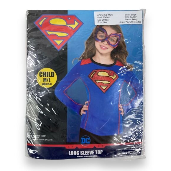 DC Supergirl Long Sleeve Top T-Shirt Costume Cosplay GIRLS M/L (up to size 14) - Picture 3 of 13